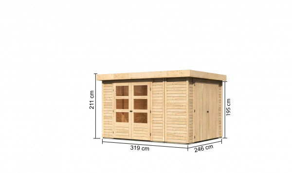 Gartenhaus Holz RETOLA 4 MIT ANBAUSCHRANK 2,38 x 2,42 m 19 mm Flachdachhaus