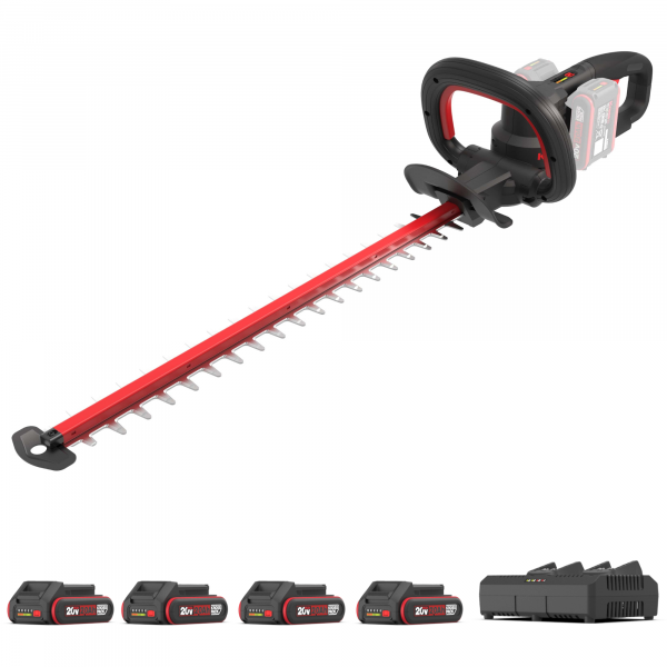 Akku-Heckenschere 61 cm KG285 - 40 V Heckenschere Komplett-Set mit 4 x 2.0 Ah Akku + Doppelladegerät