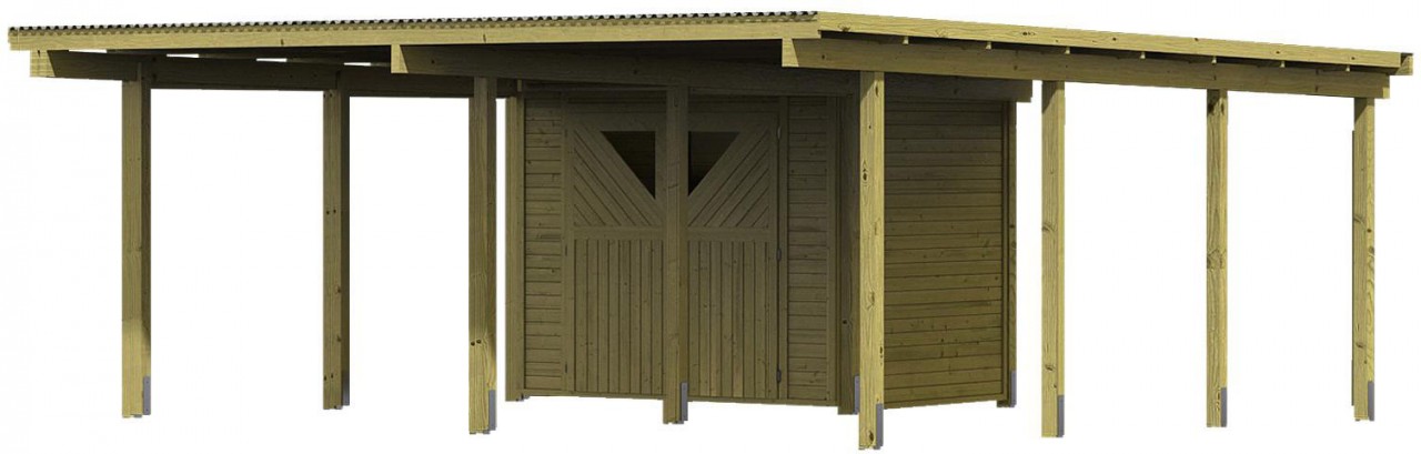 Doppelcarport Eco 2 mit Abestellraum klein 527 x 576 m Ohne Wände