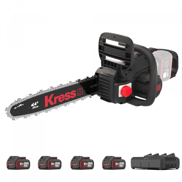 Akku-Kettensäge 35 cm KG346 - 40 V Kettensäge Komplett-Set mit 4 x 4,0 Ah + 1 x Doppelladegerät 4 A