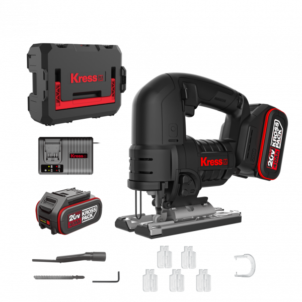 Akku-Stichsäge 135 mm KUE26 - 20 V Säge Komplett-Set mit 2 x 4.0 Ah Akku + Ladegerät 6 A