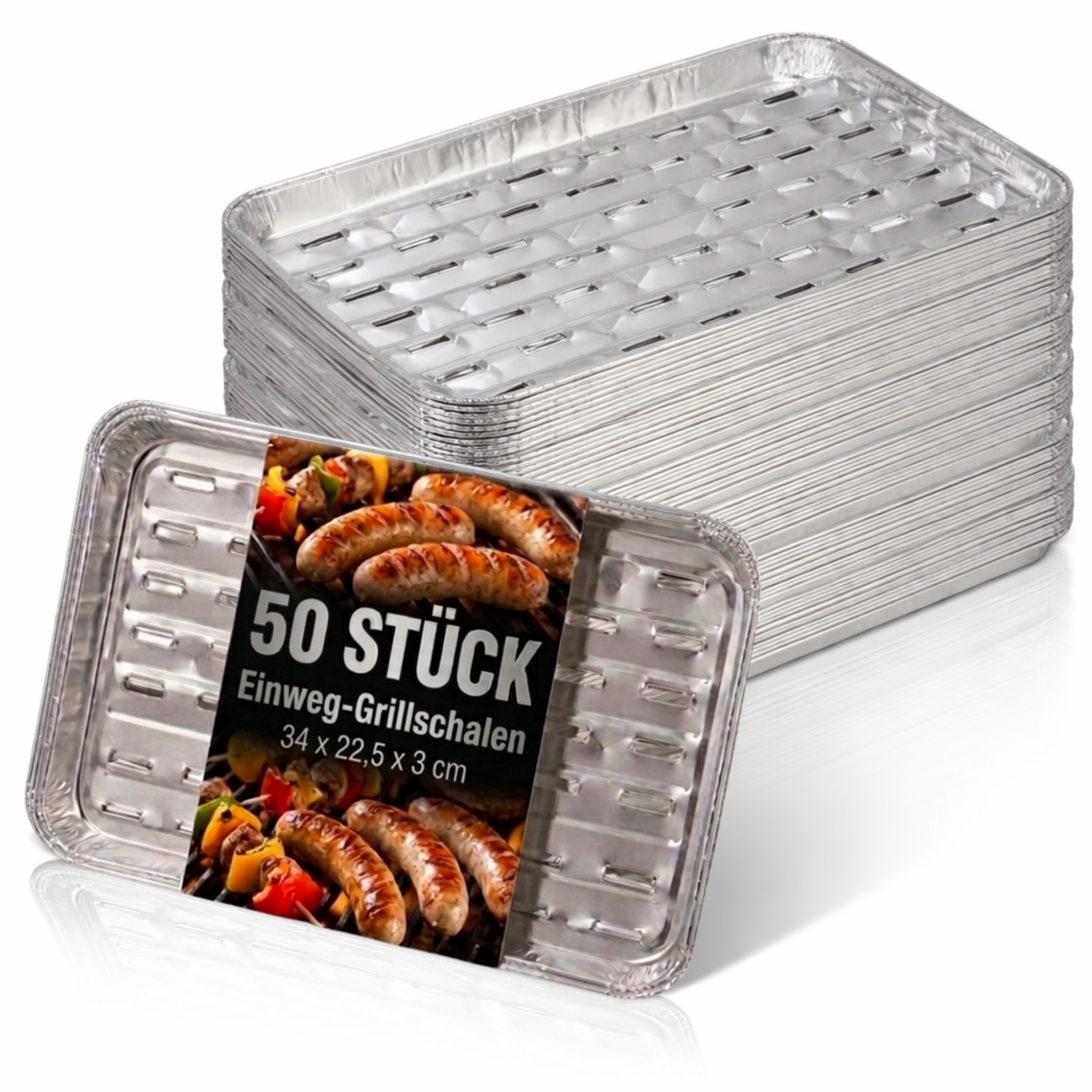 AluGrillschalen 34x225 cm  Einweg Grillschale für Grill & Backofen 50 Stück