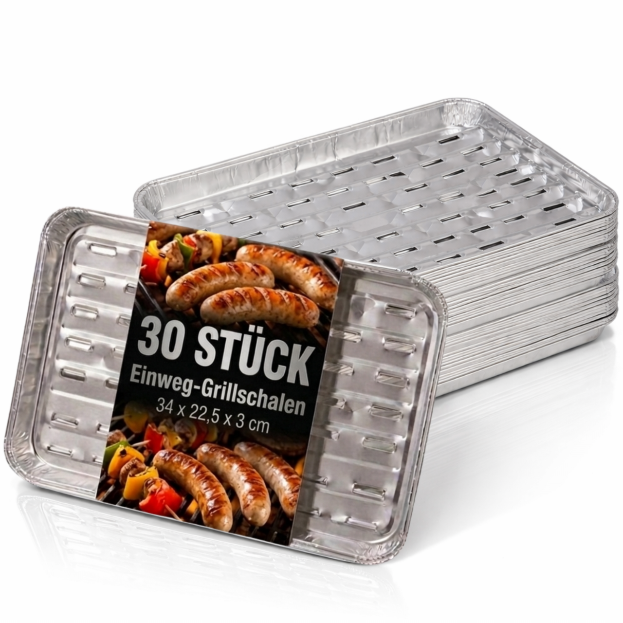 AluGrillschalen 34x225 cm  Einweg Grillschale für Grill & Backofen 30 Stück