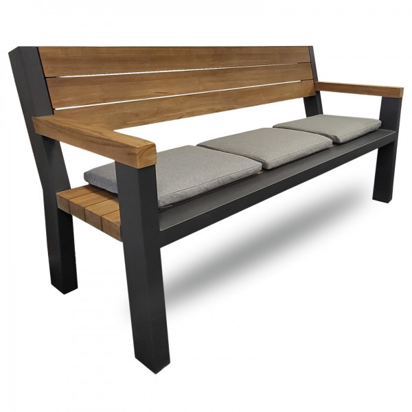 Gartenbank TEXAS 160 cm Aluminium / Teak mit Sitzkissen