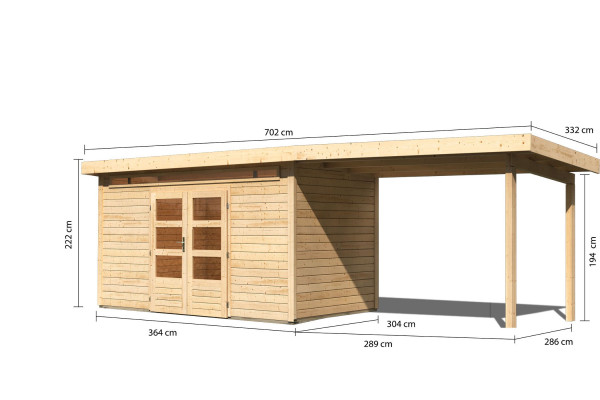 Gartenhaus Holz KANDERN 9 28 mm 3,64 x 3,04 m