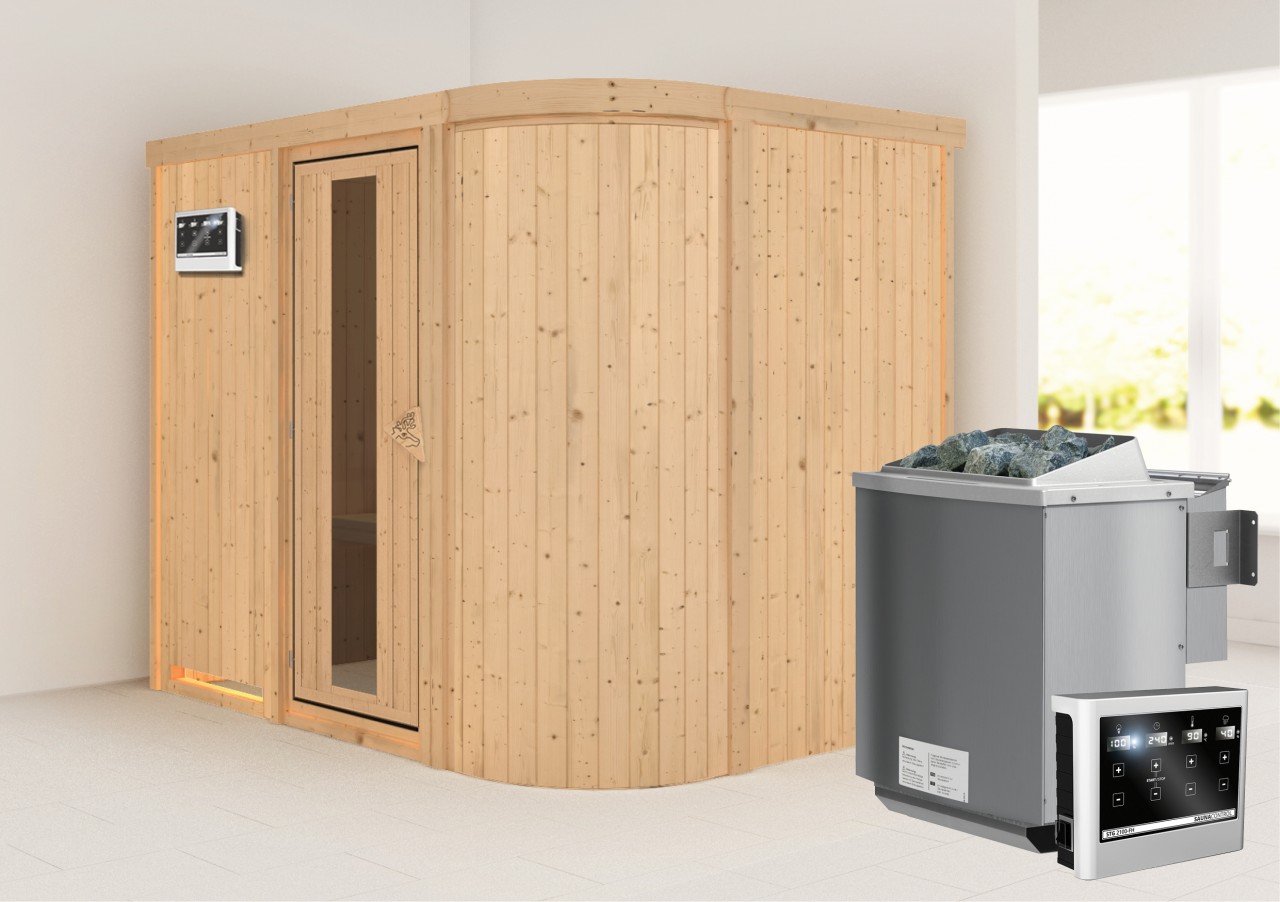 Sauna TITANIA 4 2,31 x 1,70 m - 9.0 kW Bio-Kombiofen ext. Steuerung Energiespartür Sauna TITANIA 4 2,31 x 1,70 m - 9.0 kW Bio-Kombiofen ext. Steuerung Energiespartür