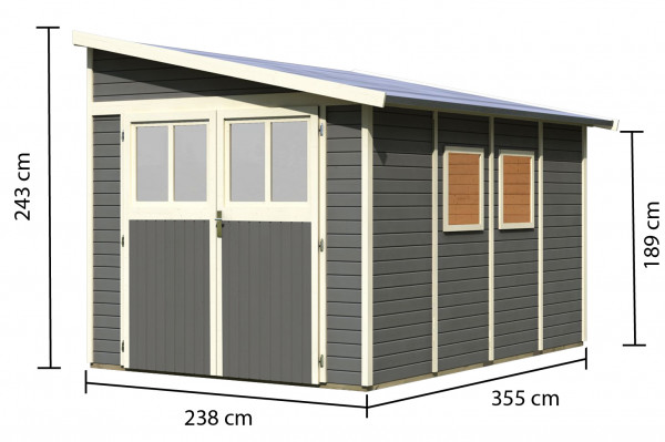 Gartenhaus Holz BOMLITZ 4 2,38 x 3,55 m 19 mm Anbauschuppen