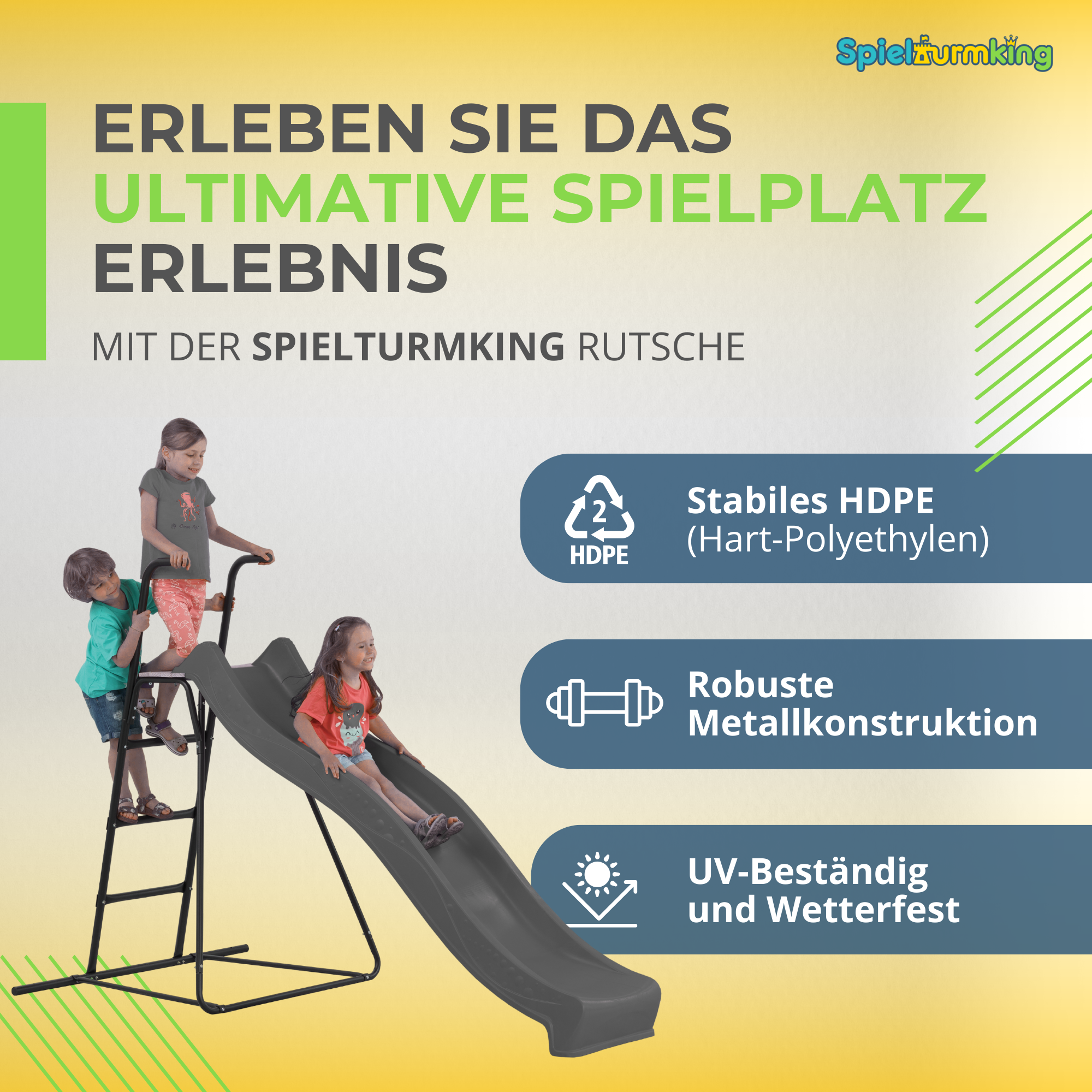 SPIELTURMKING Rutsche mit Leiter 2,30 m freihstehend Wasserrutsche Gartenrutsche - Bild 38 von 43