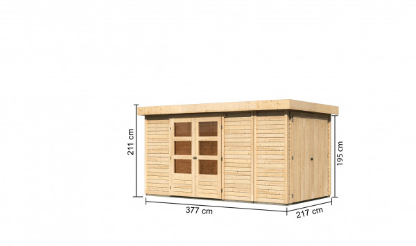 Gartenhaus Holz RETOLA 5 MIT ANBAUSCHRANK 3,02 x 2,17 m 19 mm Flachdachhaus