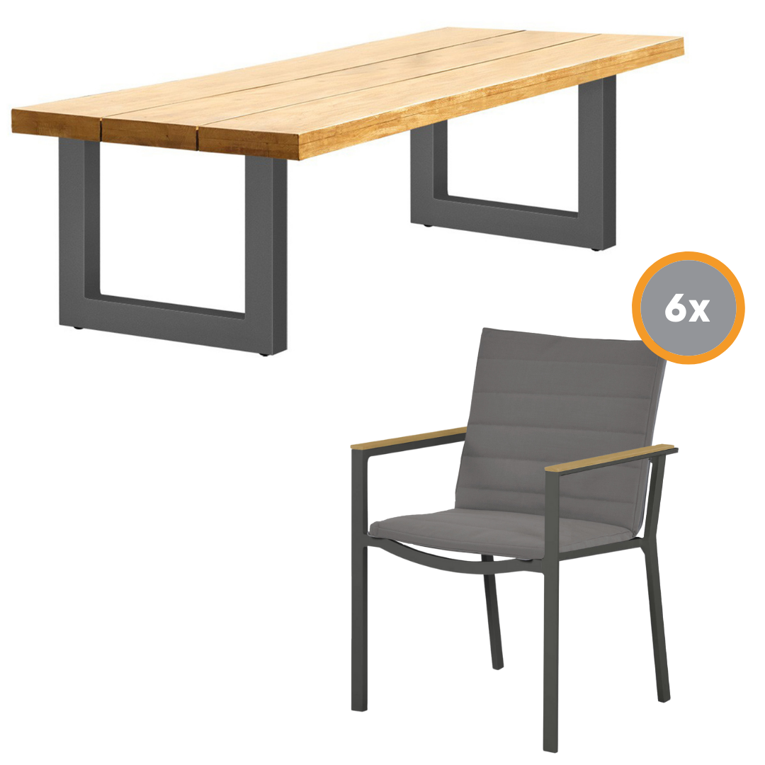 Sitzgruppe NEVADA 2 Gartenmöbel Set AluminiumTeak Tisch 240 m + 6 Stühle