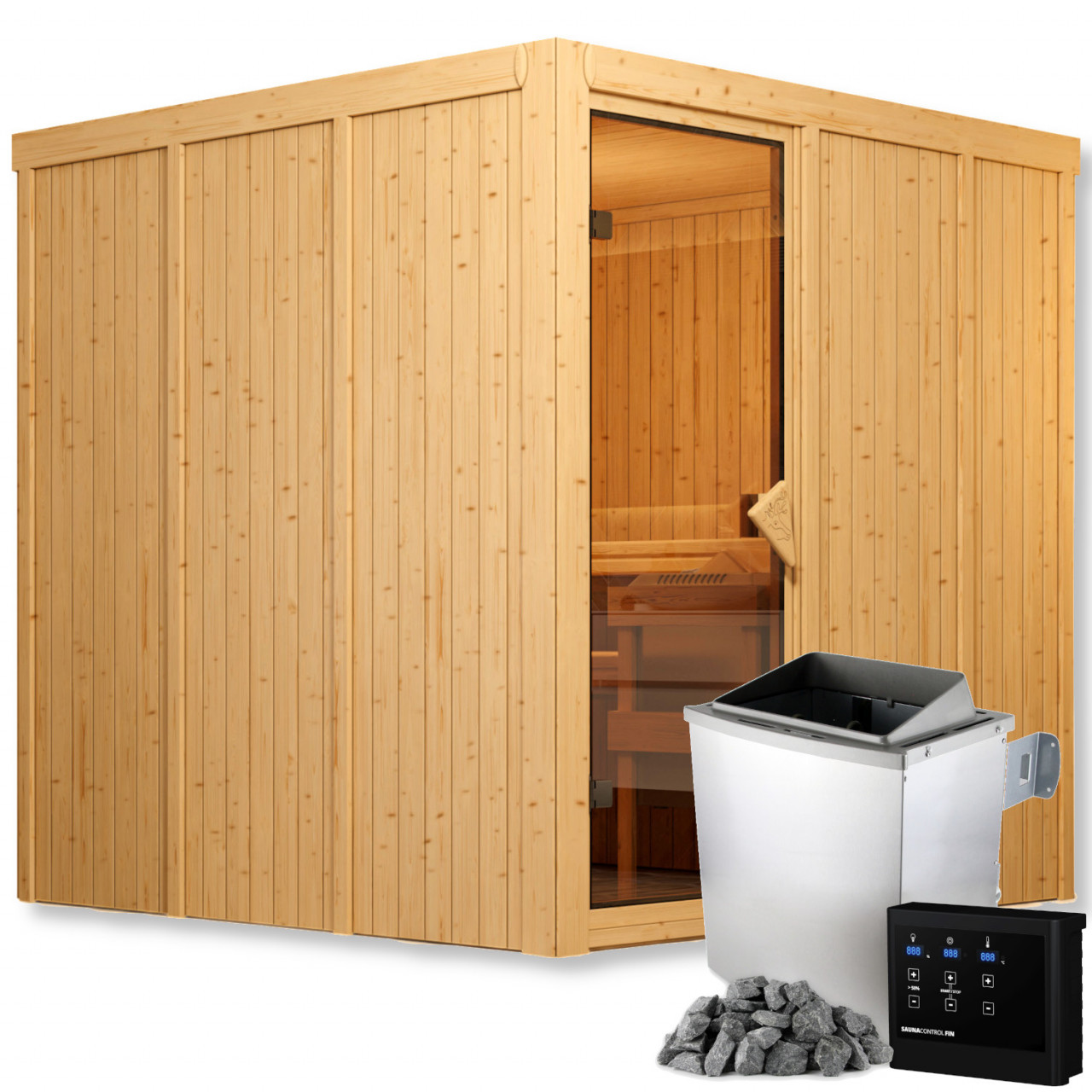 SULENO Sauna AMRUM 196 x 196 m 9.0 kW Ofen inkl. Steuergerät