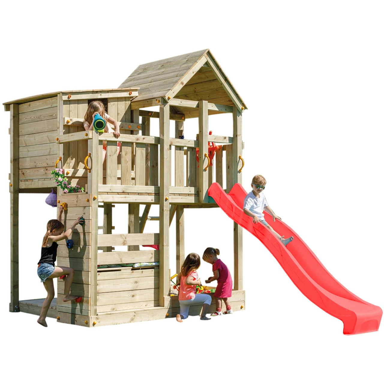 Spielturm PALAZZO mit Rutsche Rot