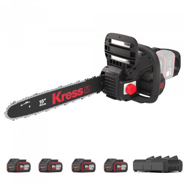 Akku-Kettensäge 40 cm KG347 - 40 V Kettensäge Komplett-Set mit 4 x 4,0 Ah + 1 x Doppelladegerät 4 A