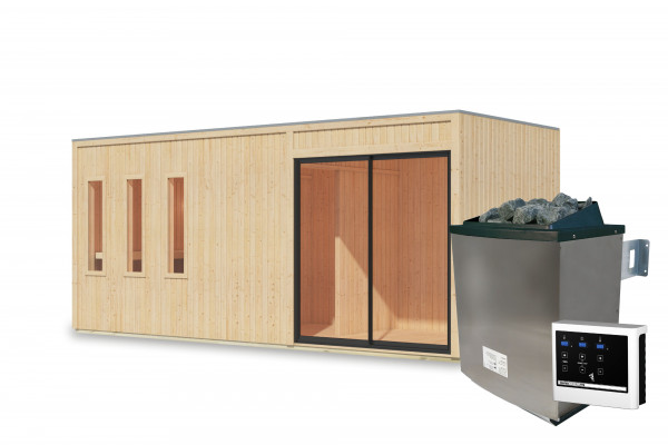 Saunahaus MONTEREY 574 x 216,5 cm 73 mm mit Vorraum