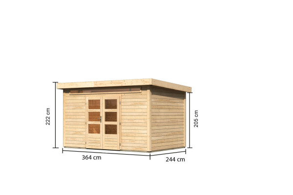 Gartenhaus Holz KANDERN 7 3,64 x 2,44 m 28 mm Flachdachhaus