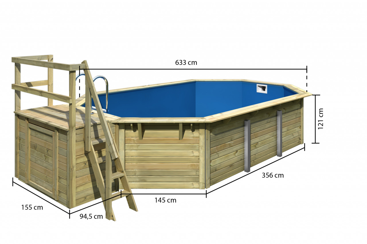 Achteck POOL X1 400 m  470 m  610 m 38 mm Kesseldruckimprägniert 400 x 610 m inkl. Terrasse Filterpaket und Skimmer