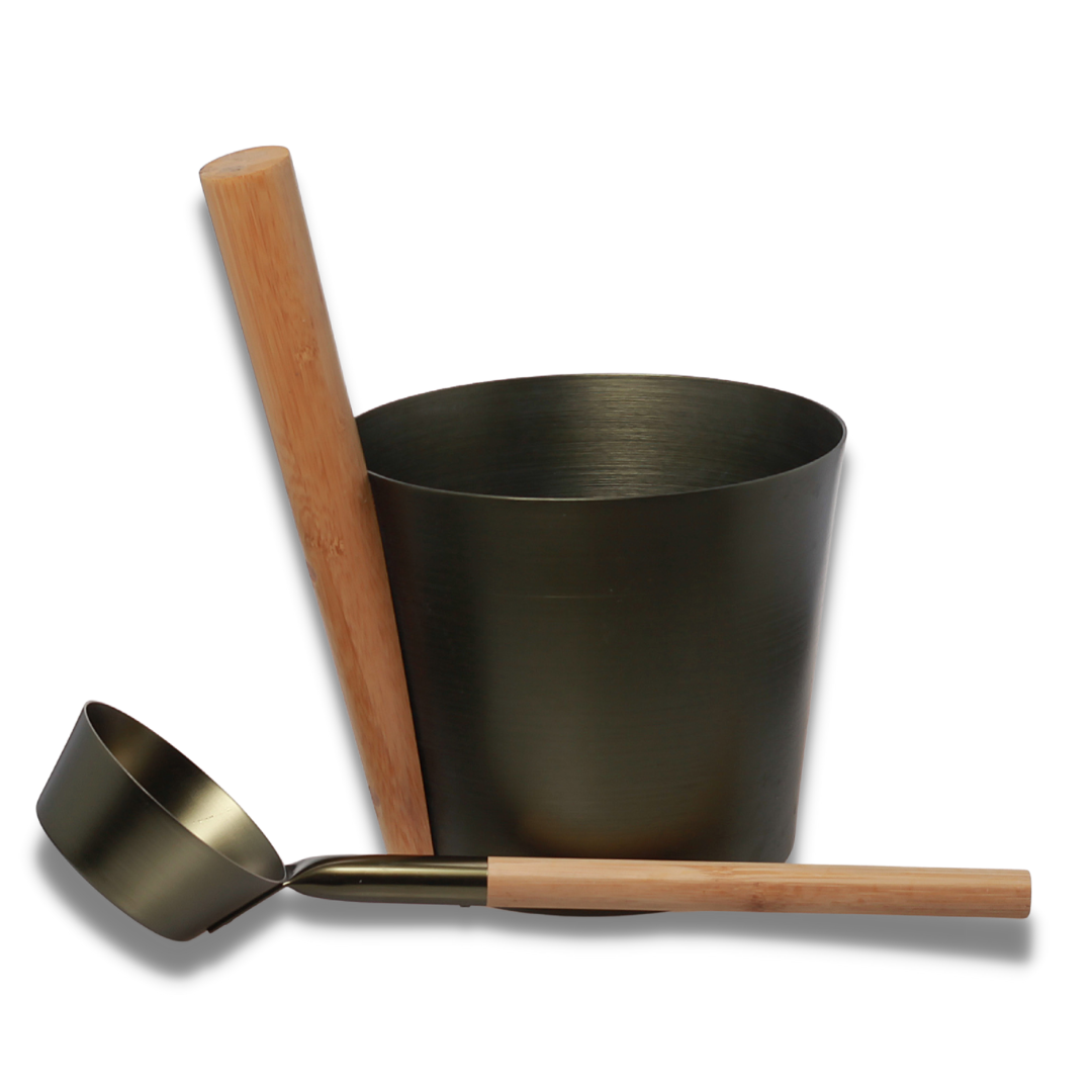 SULENO Sauna Set ANEA 2teilig Kübel Kelle Grün metallic