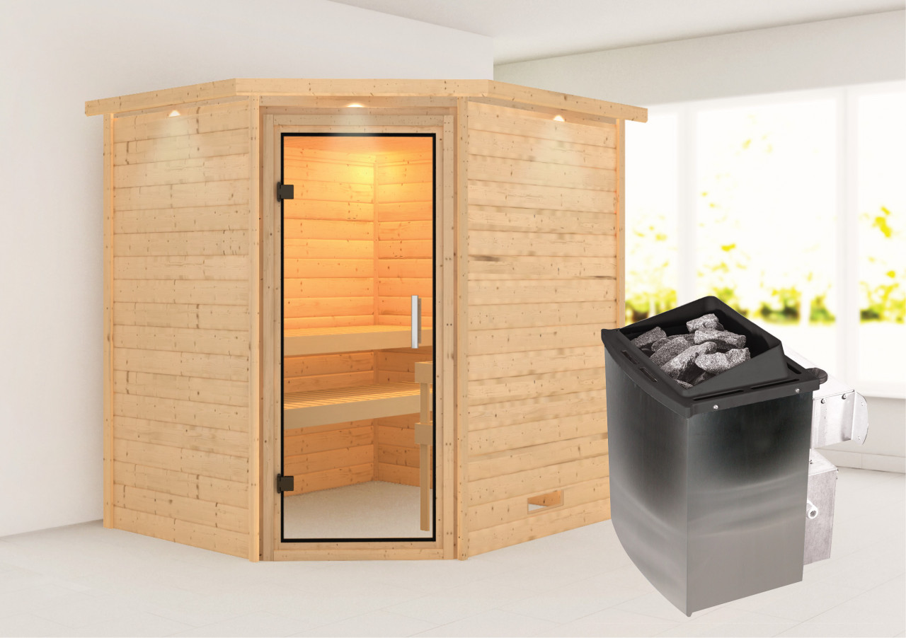 Karibu Sauna "Mia (Fronteinstieg)" Ofen 9 kW integr. Strg