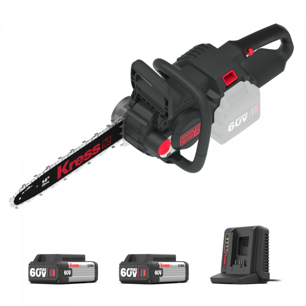 Akku-Kettensäge 35 cm KG367 - 60 V Motorsäge Komplett-Set mit 2 Akkus + 1 Doppelladegerät