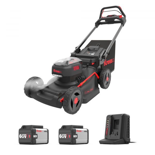 Akku-Rasenmäher 46 cm KG757 - 60 V Mähgerät Komplett-Set mit 2 Akku + 1 Doppelladegerät