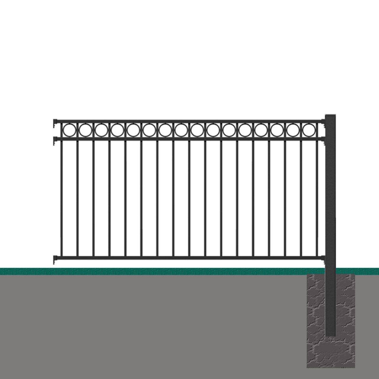 DEMMELHUBER AluVorgartenzaun AnbauSet CIRCLE 105 cm Kunststoffbeschichtet SchwarzMatt Zum Einbetonieren