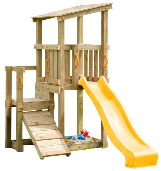 Spielturm CASCADE mit Rutsche 2,30 m + Kletterrampe
