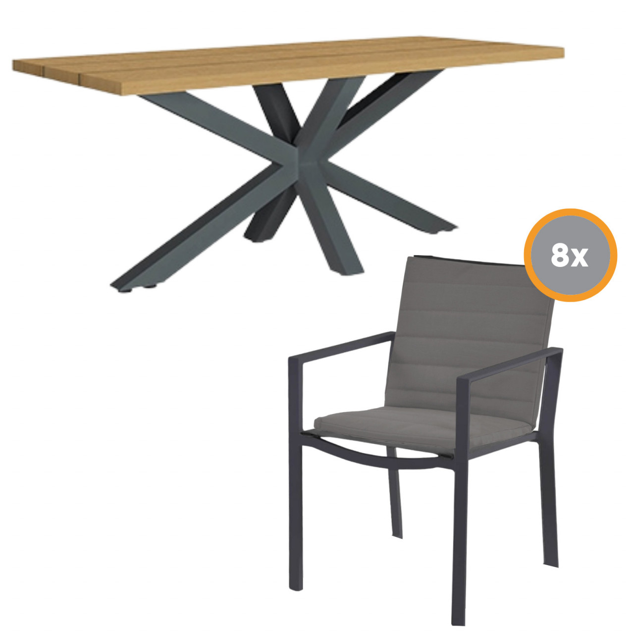 Sitzgruppe TIMOR 2 Gartenmöbel Set AluminiumTeak Tisch 280 m + 8 Stühle