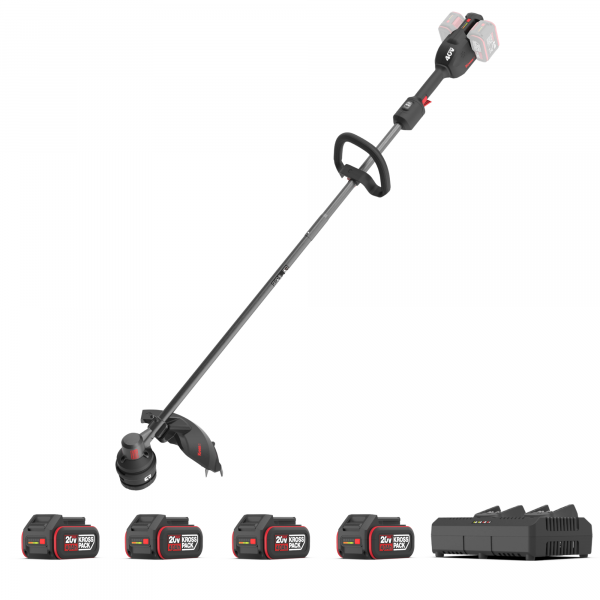 Akku-Rasentrimmer 38 cm KG154 - 40 V Motorsense Komplett-Set mit 4 x 4.0 Ah Akku + Doppelladegerät 4