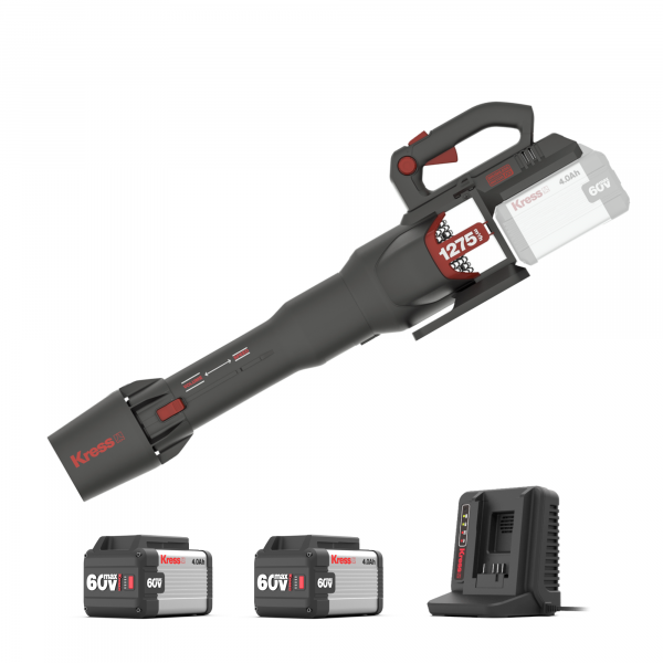 Akku-Laubbläser KG560 - 60 V Gartenbläser Komplett-Set mit 2 Akkus + 1 Doppelladegerät