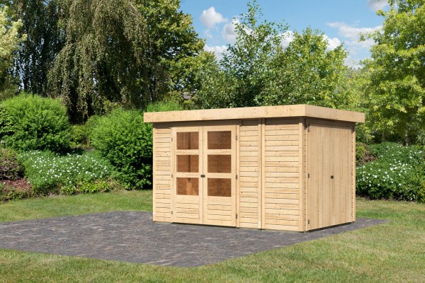 Gartenhaus Holz RETOLA 3 MIT ANBAUSCHRANK 2,42 x 2,17 m 19 mm Flachdachhaus