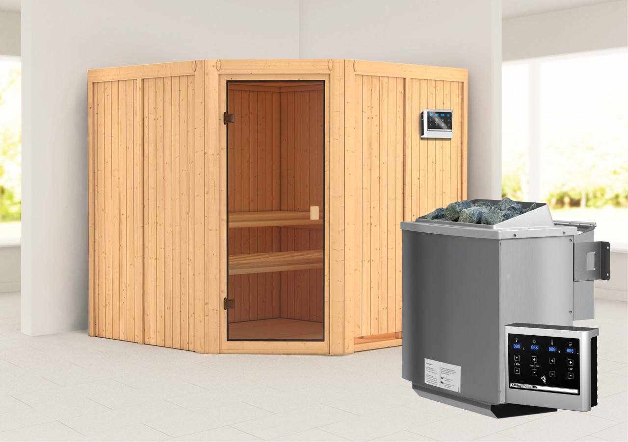 Sauna KOTKA 196 x 196 m 9.0 kW BioKombiofen inkl. Steuergerät