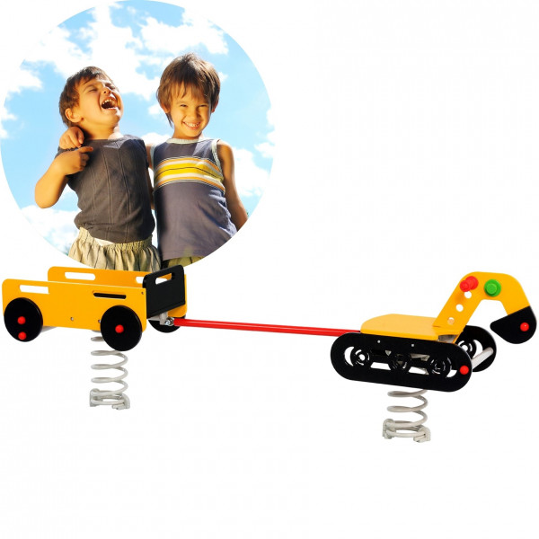 Federwippe Federtier BAGGER + ANHÄNGER - Schaukelwippe für Kinder Privatgarten &amp; Spielplatz
