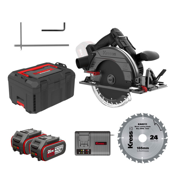 Akku-Handkreissäge 185 mm KUE15 - 20 V Kreissäge Komplett-Set mit 2 x 4.0 Ah Akku + Ladegerät 6 A