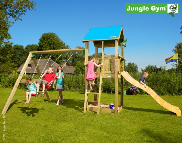 Jungle Gym Kiras CASTLE - Spielturm Set mit Schaukel Rutsche Leiter Holzturm