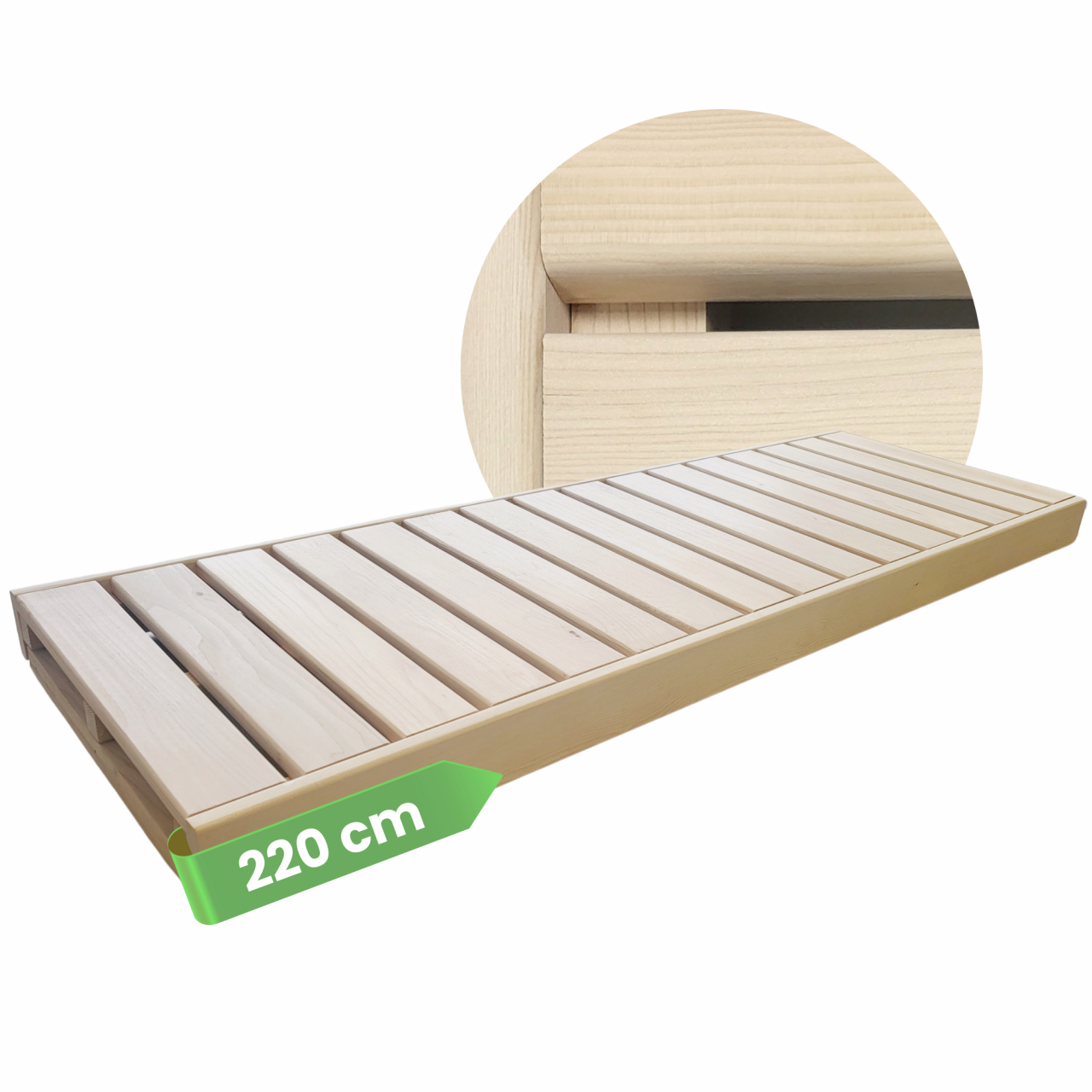 Saunabank Holz LARVIK Saunaliege Hemlock 3 Längen kürzbar 220 x 60 cm