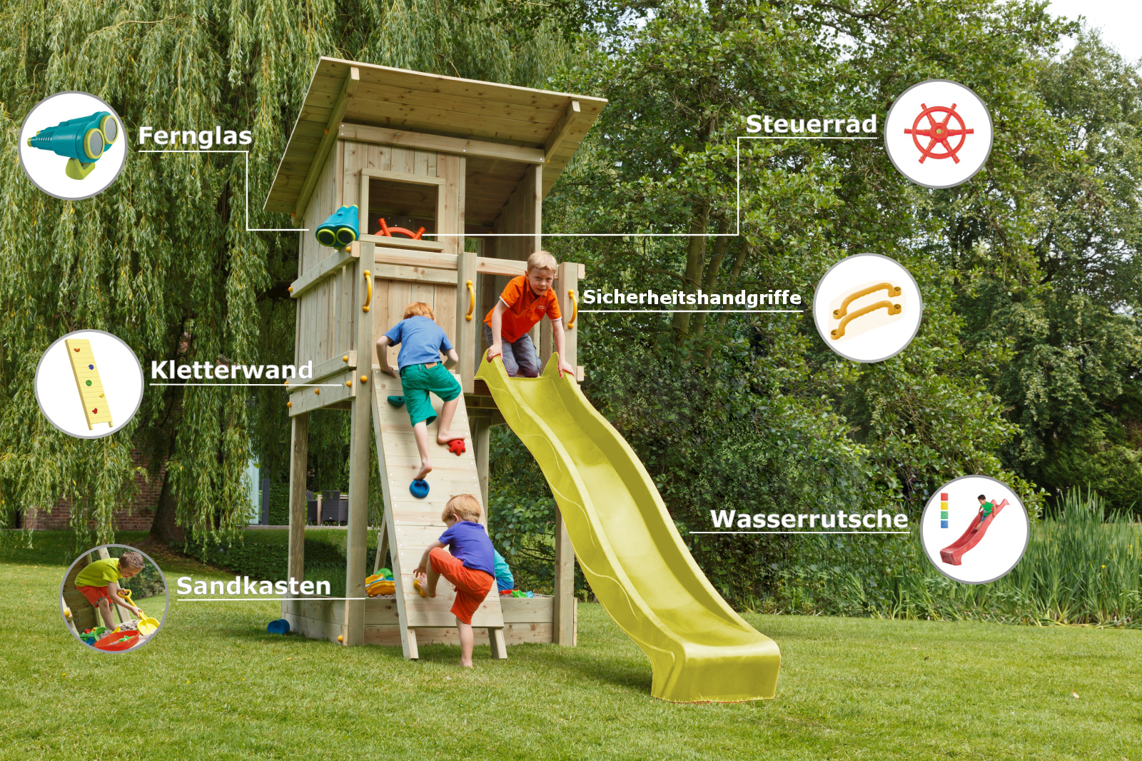 Spielturm BEACH HUT Rutsche Kletterwand Outdoor Spielplatz Holzturm Kinderturm - Bild 5 von 9