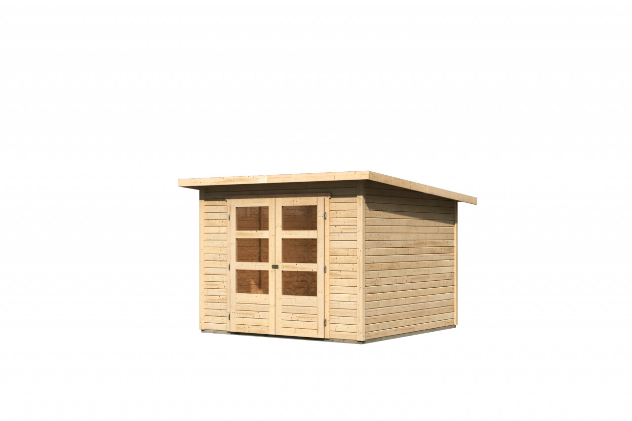 Gartenhaus Holz STOCKACH 4 246 x 246 m 19 mm Flachdachhaus Naturbelassen