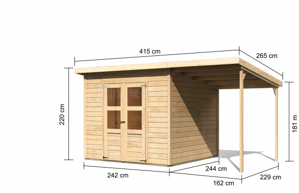 Gartenhaus Holz MERSEBURG 6 2,42 x 2,44 m 14 mm Geräteschuppen