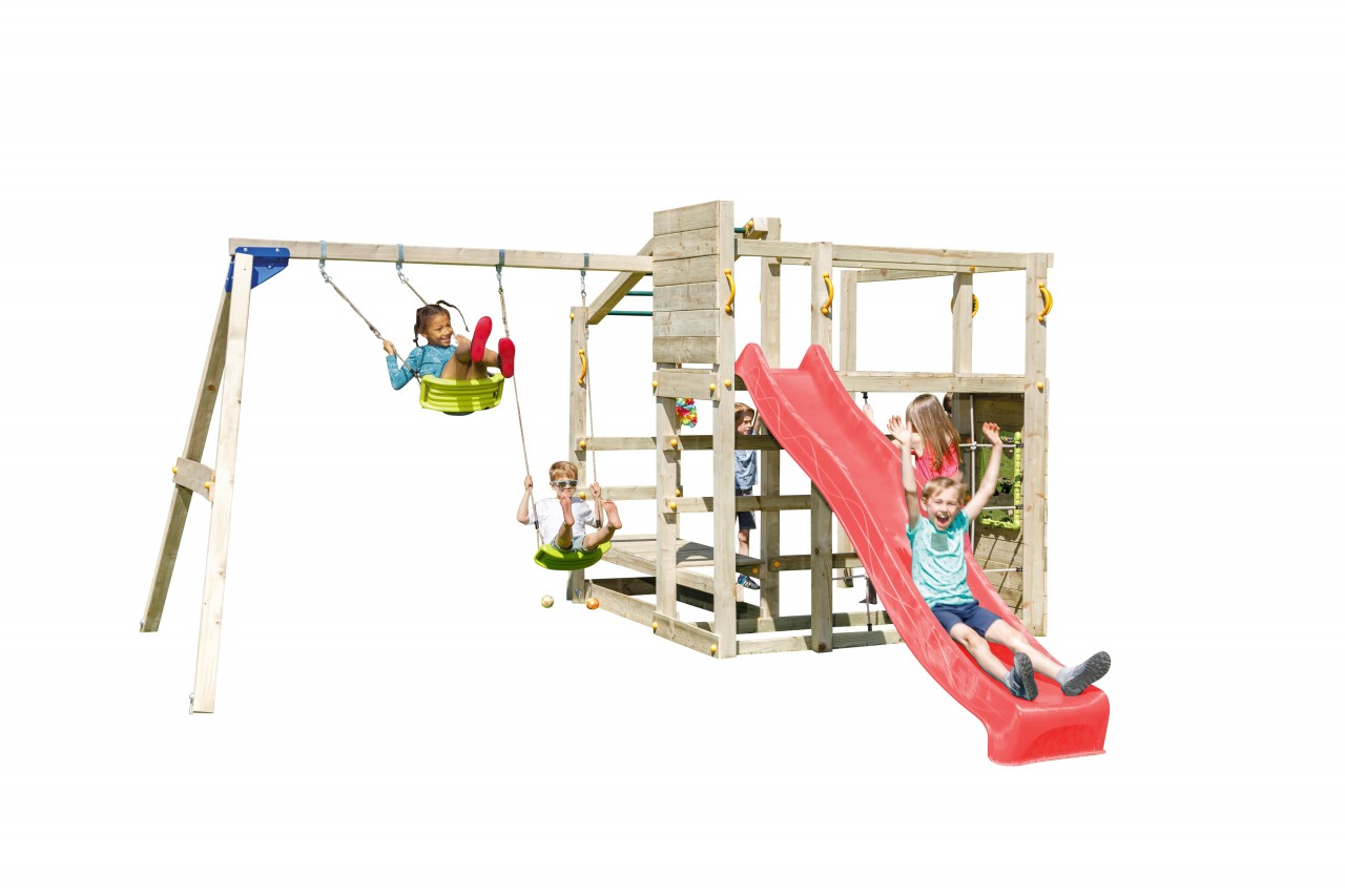 Spielturm CROSSFIT mit Rutsche + Doppelschaukel Rot