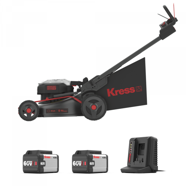 Akku-Rasenmäher 51 cm KG760 - 60 V Mähgerät Komplett-Set mit 2 Akku + 1 Doppelladegerät
