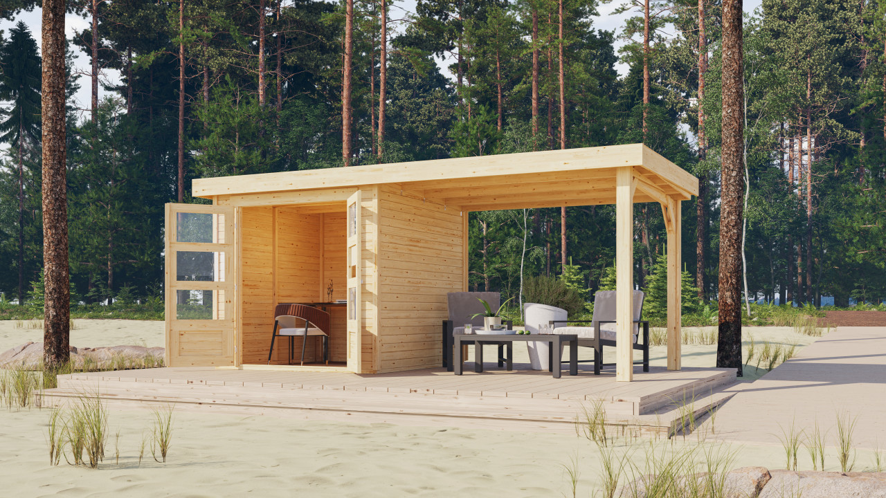 Gartenhaus ASKOLA 2 19 mm 213 x 217 m Terragrau inkl. 240 m Anbaudach