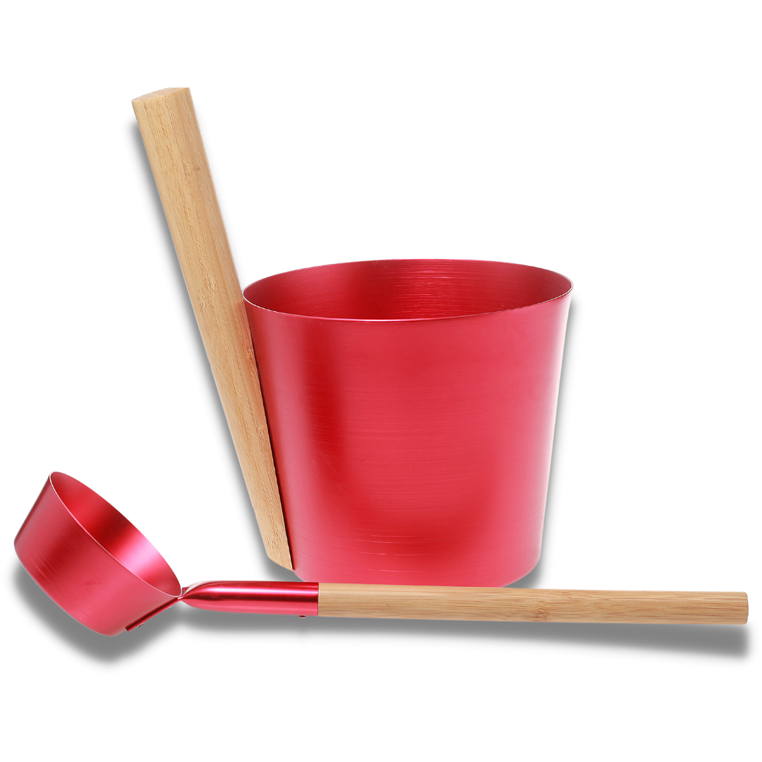 SULENO Sauna Set ANEA 2teilig Kübel Kelle Rot metallic
