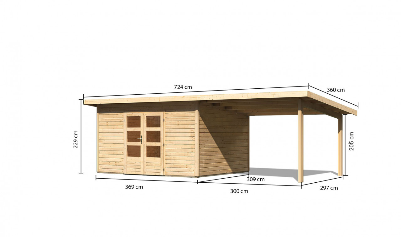 Karibu Gartenhaus Holz NORTHEIM 4 38 mm 369 x 309 m Naturbelassen inkl. 330 m Anbaudach 04-002-03-001-01920
