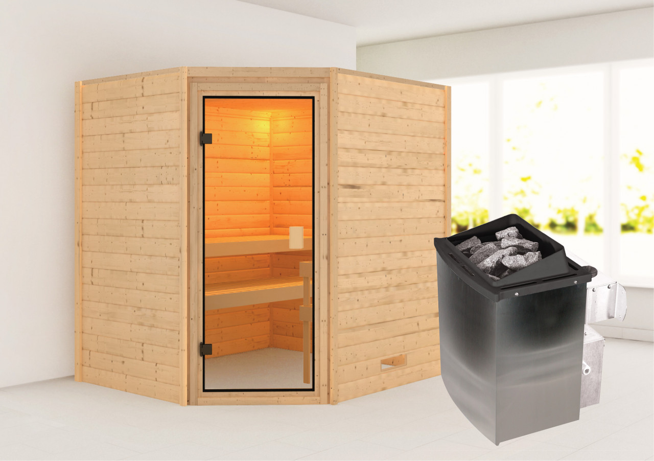 Karibu Sauna "Mia (Fronteinstieg)" Ofen 9 kW integr. Strg