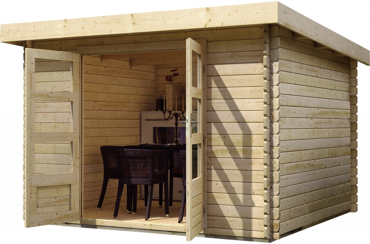 Gartenhaus Holz BASTRUP 2 237 x 237 m 28 mm Blockbohlenhaus Naturbelassen Ohne Anbaudach