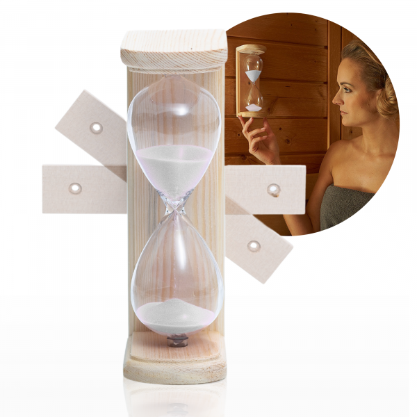 Sauna Sanduhr Eieruhr 15 Minuten – Hitzebeständiges Klarglas &amp; Naturholz, für Sauna, Küche, Bad