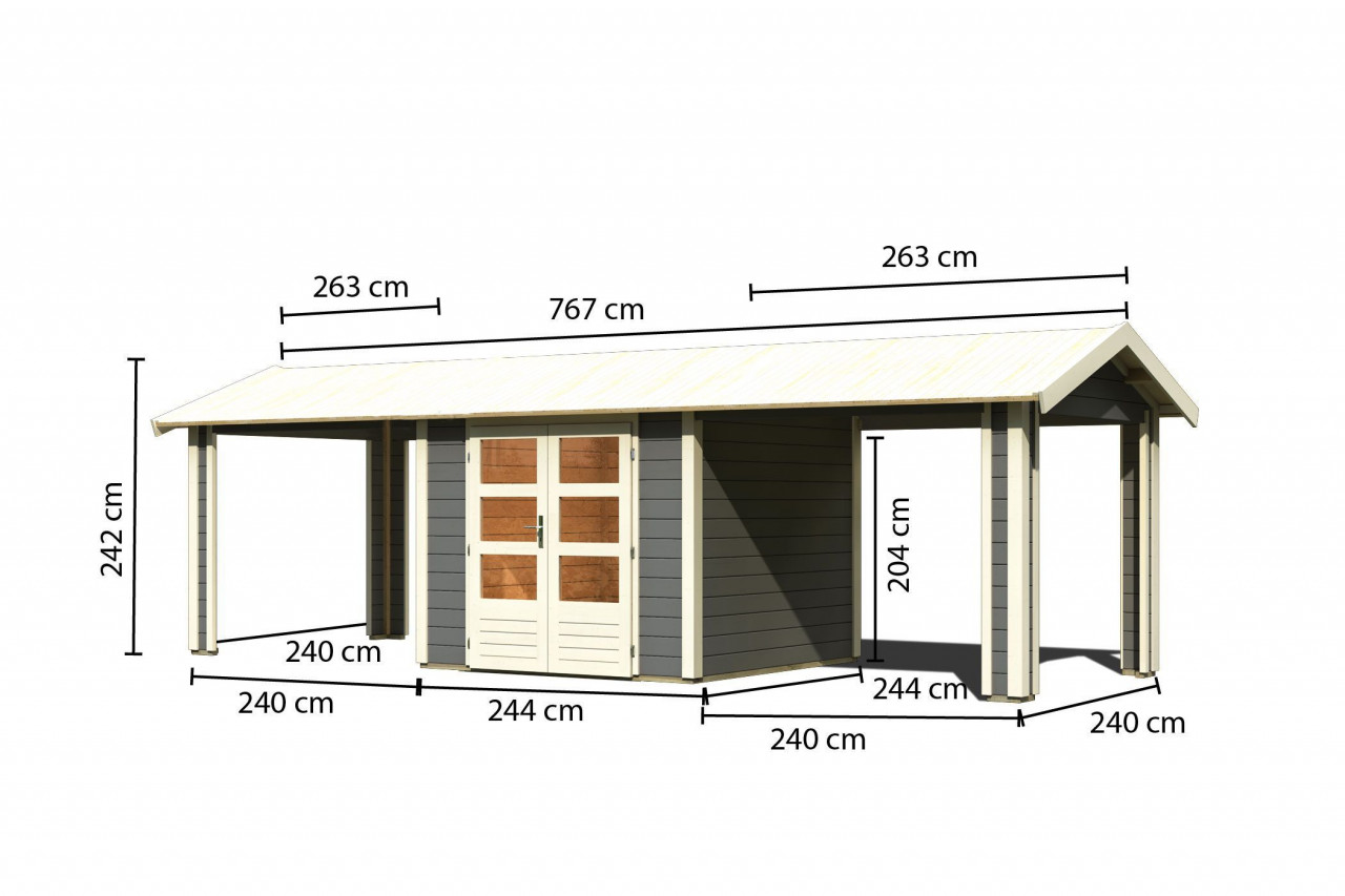 Gartenhaus Holz THERES 3 244 x 244 m 28 mm Systemhaus Terragrau inkl. 2 Dachausbaulemente 240 m