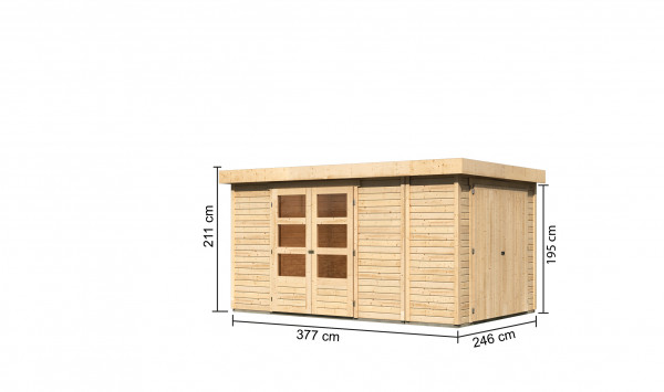 Gartenhaus Holz RETOLA 6 MIT ANBAUSCHRANK 3,02 x 2,46 m 19 mm Flachdachhaus