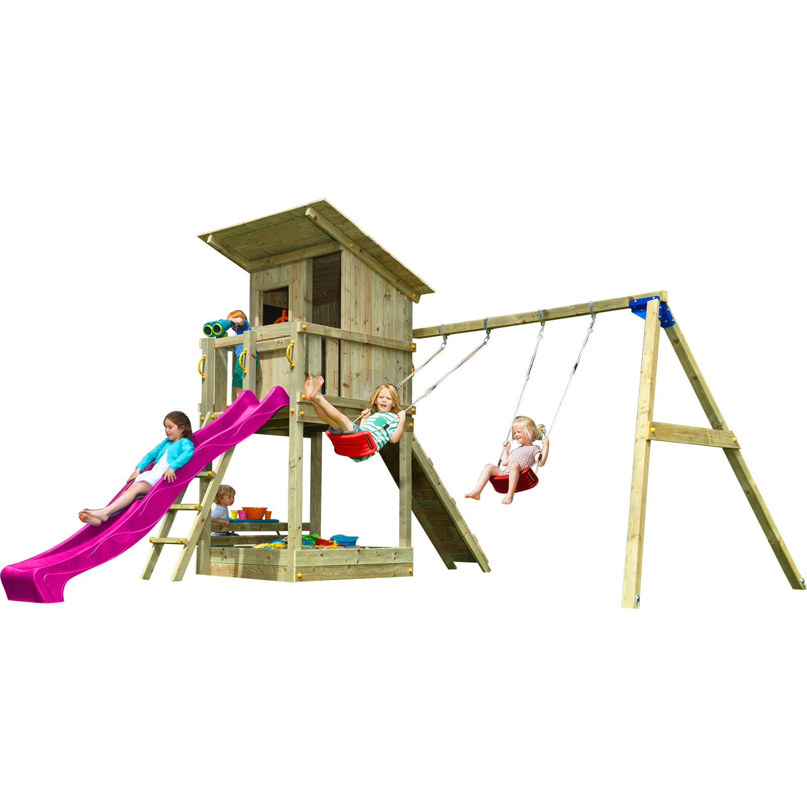 Spielturm BEACH HUT mit Rutsche 2,90 m Kletterrampe Doppelschaukel Kletterturm - Bild 9 von 43