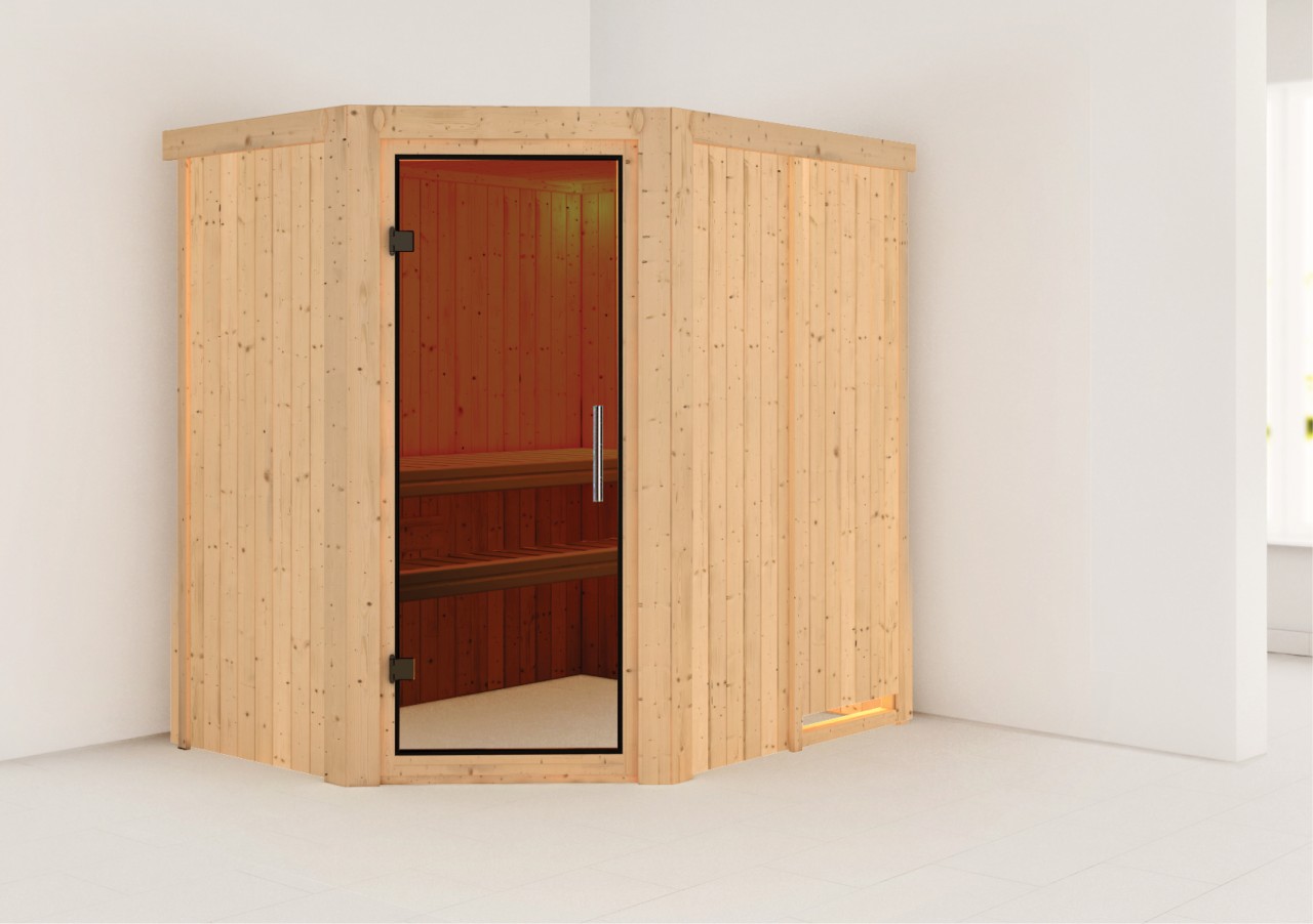 Karibu  Sauna SAJA 1,51 x 1,96 m  ohne Ofen ohne Dachkranz Ganzglastür graphit 85908